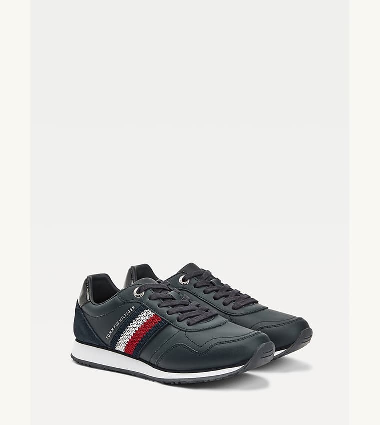 Knit Detail Leather Trainers