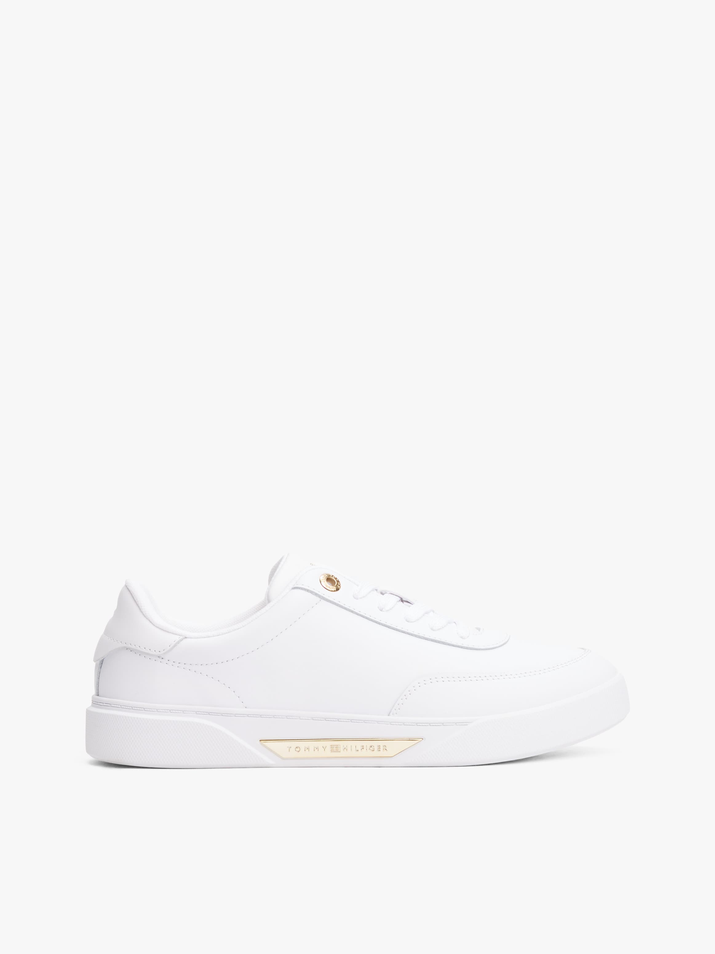 Leather Gold-Tone Trim Court Trainers