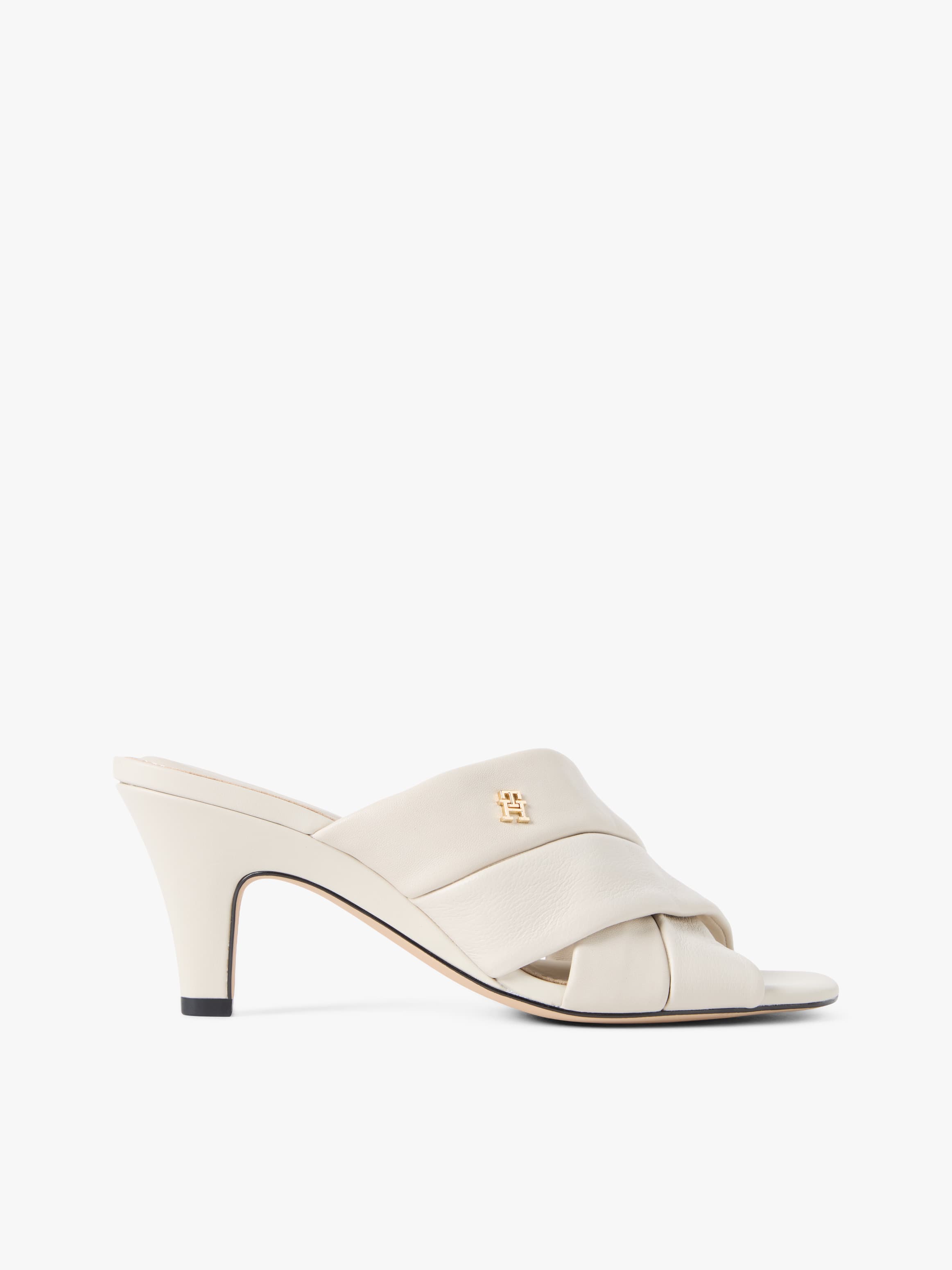 Leather Crossover Strap Heeled Mules