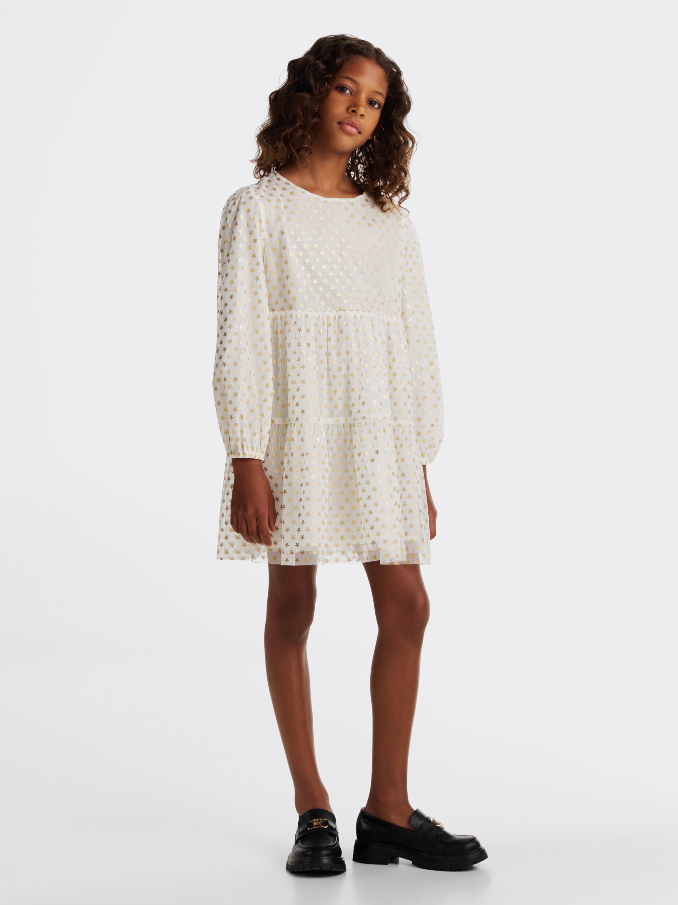 Metallic Star Mesh Flare Dress