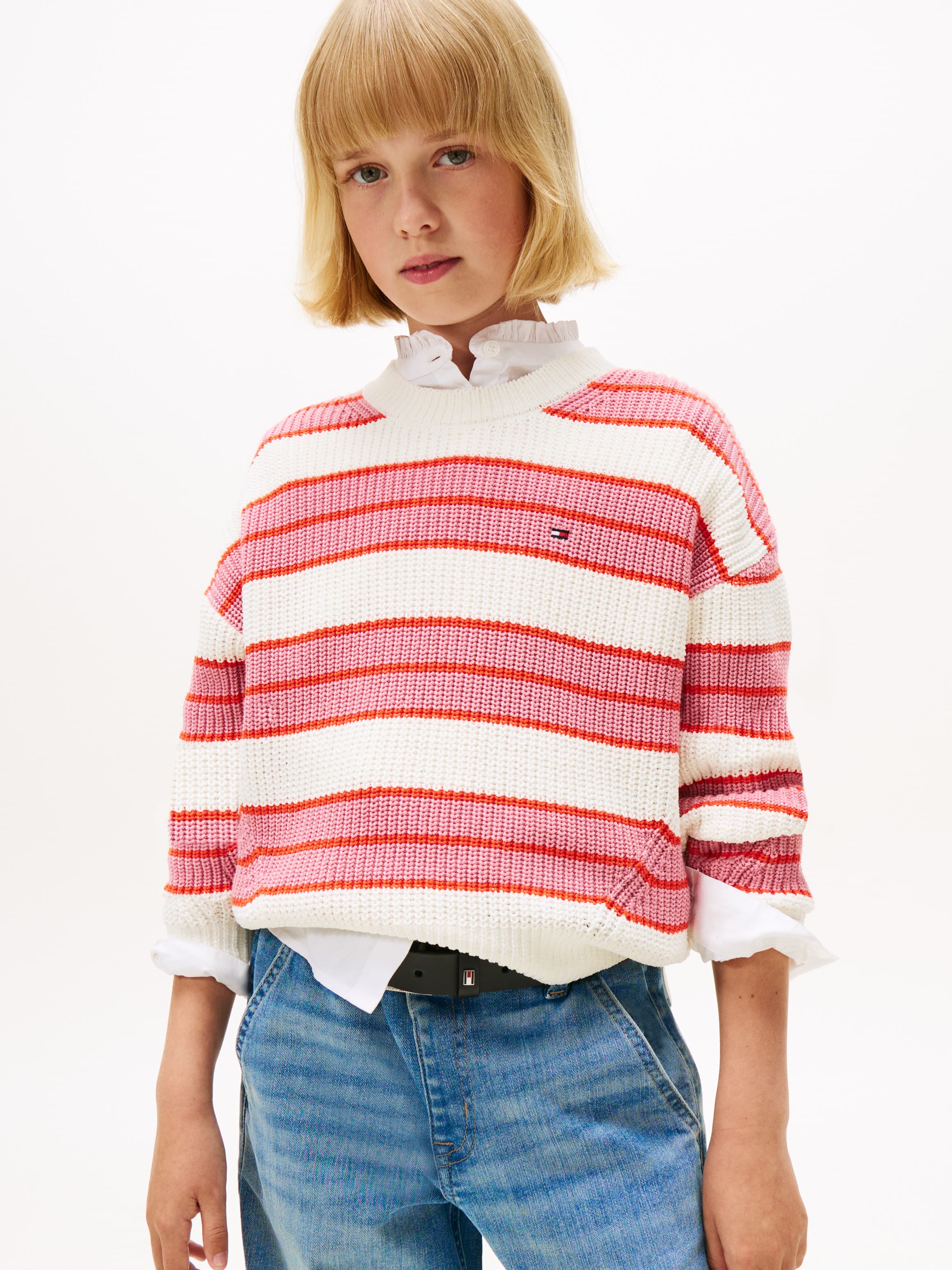 Chenille Relaxed Stripe Crew Neck Jumper