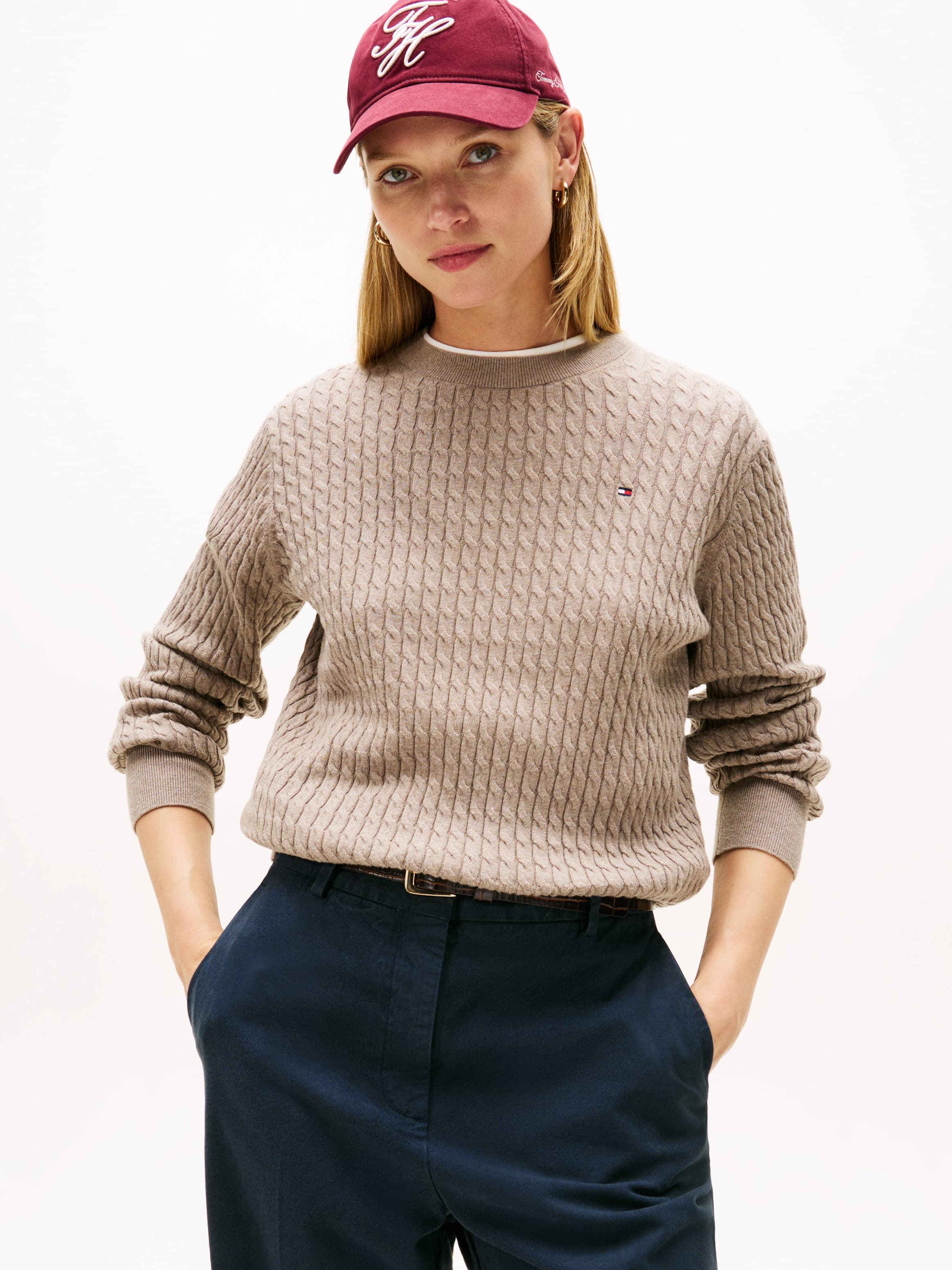 Fine Cable Knit Crew Neck Jumper