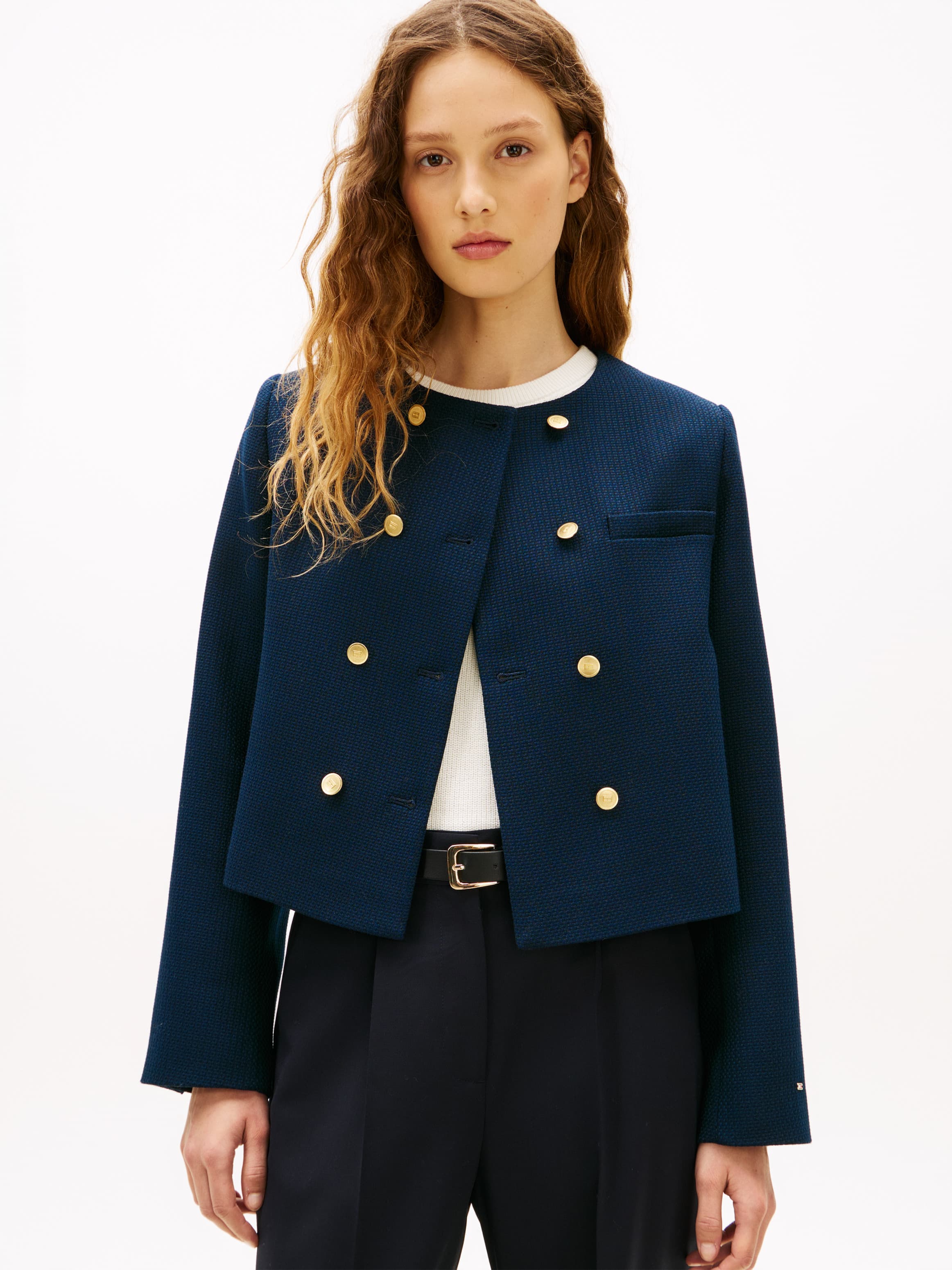 Textured Wool Blend Double Breasted Jacket