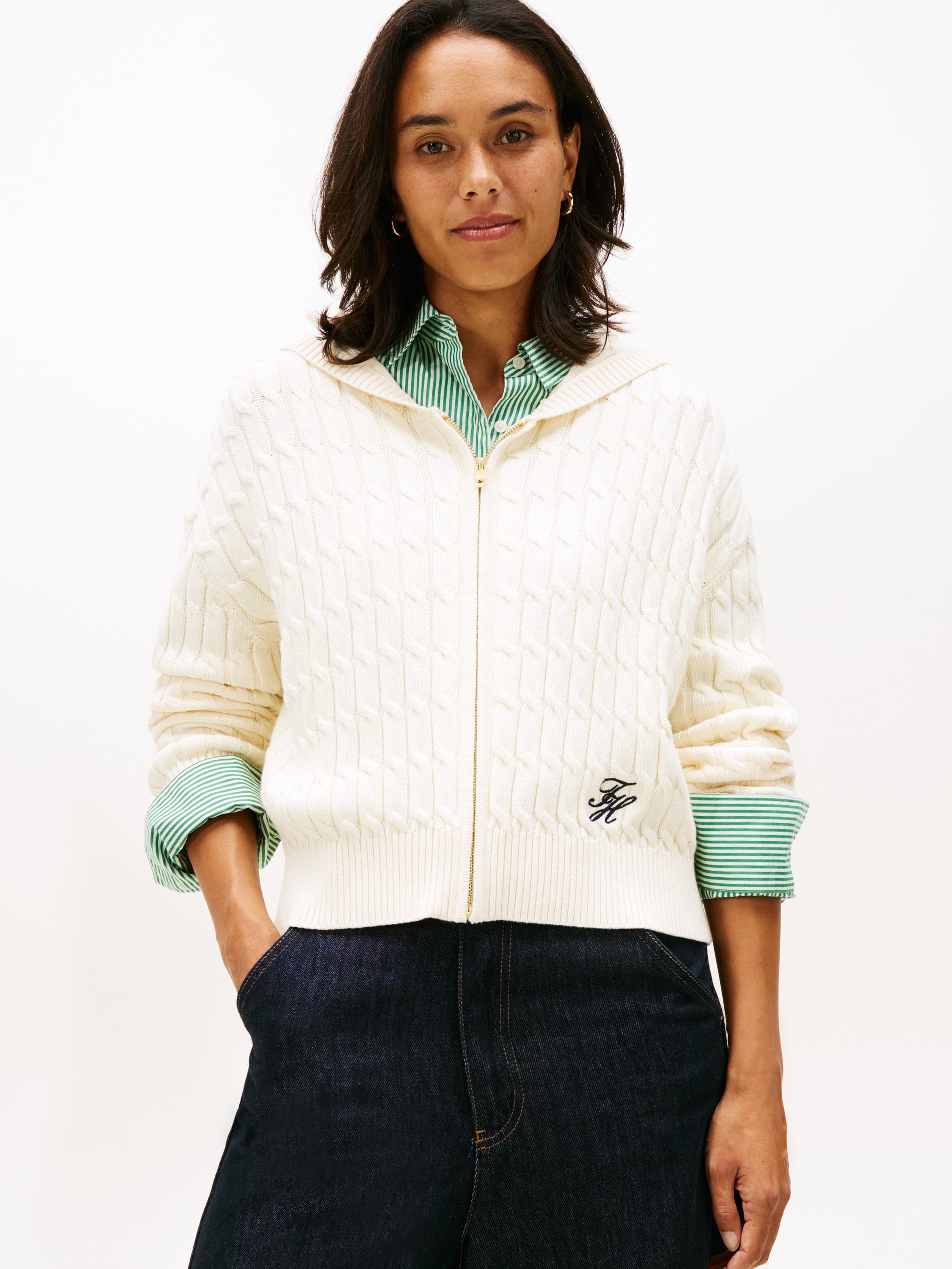 Cable Knit Zip-Thru Hoodie