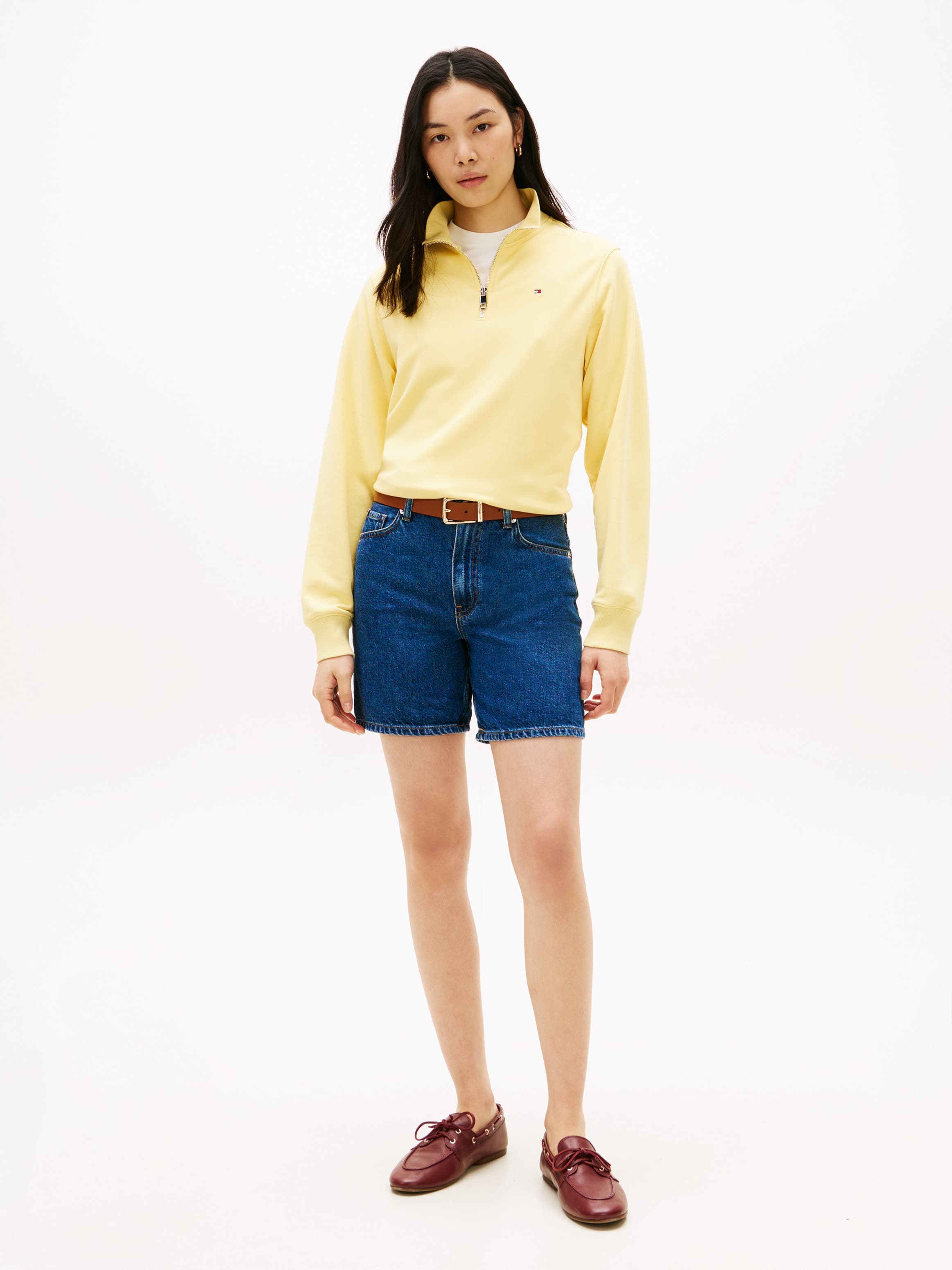 Mid Rise Straight Leg Denim Shorts