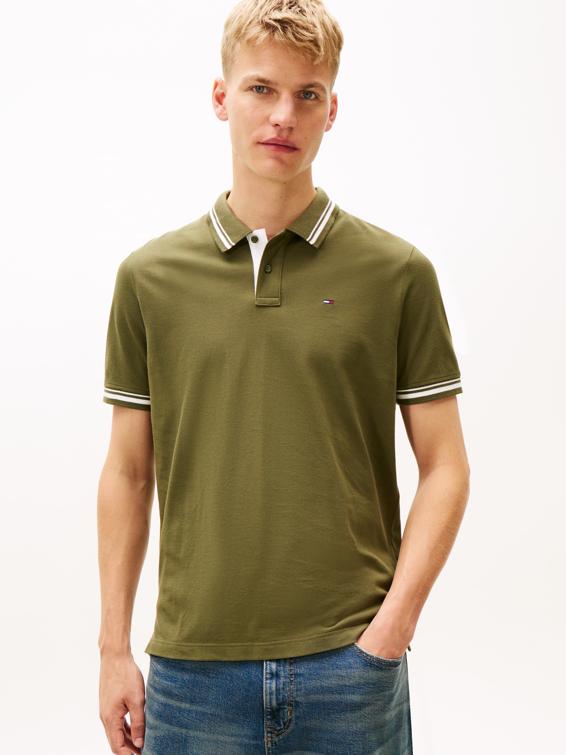 Tommy Flag Embroidery Tipped Polo T-Shirt