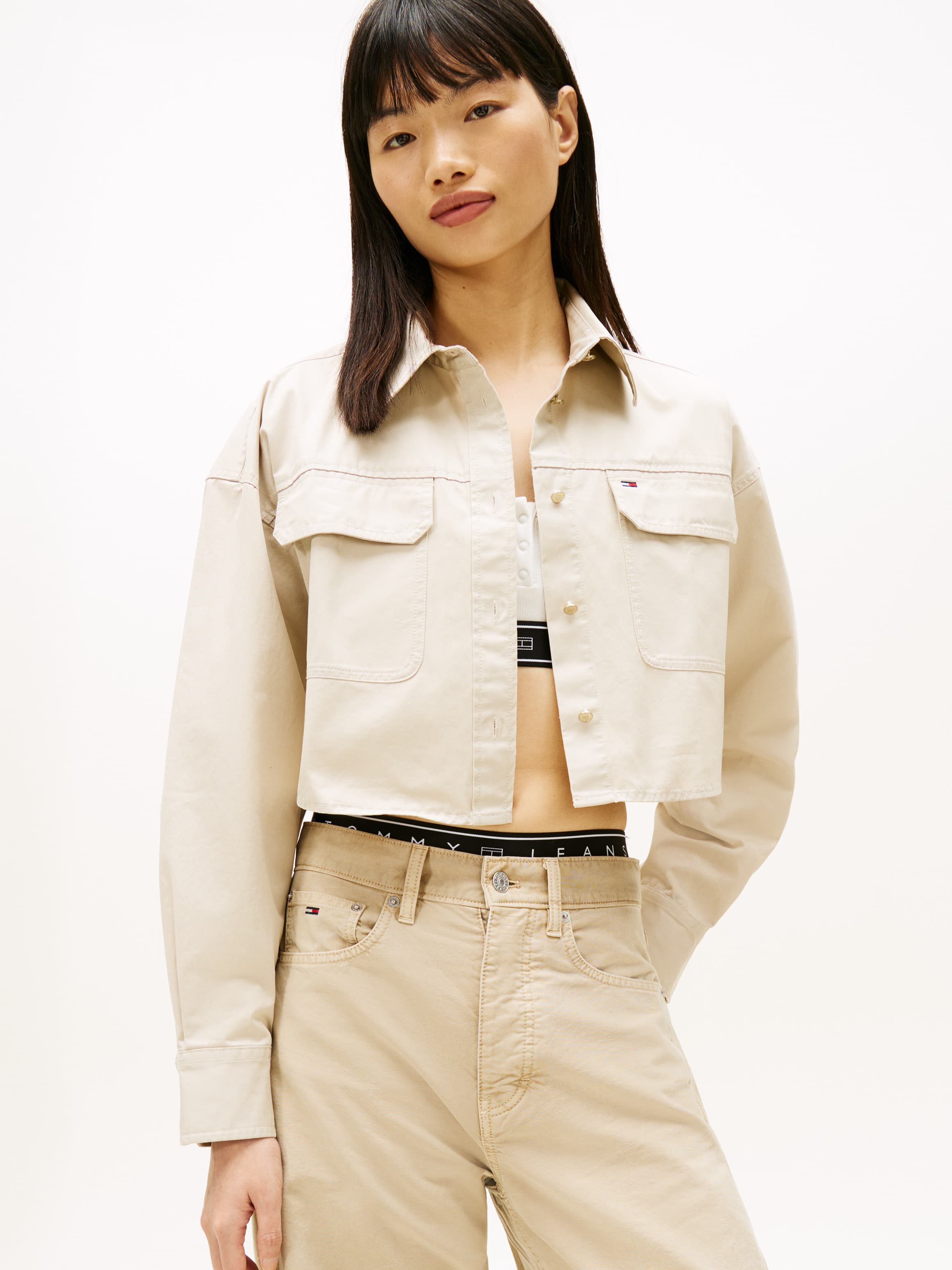 Oversized Fit Twill Cropped Utility Shirt