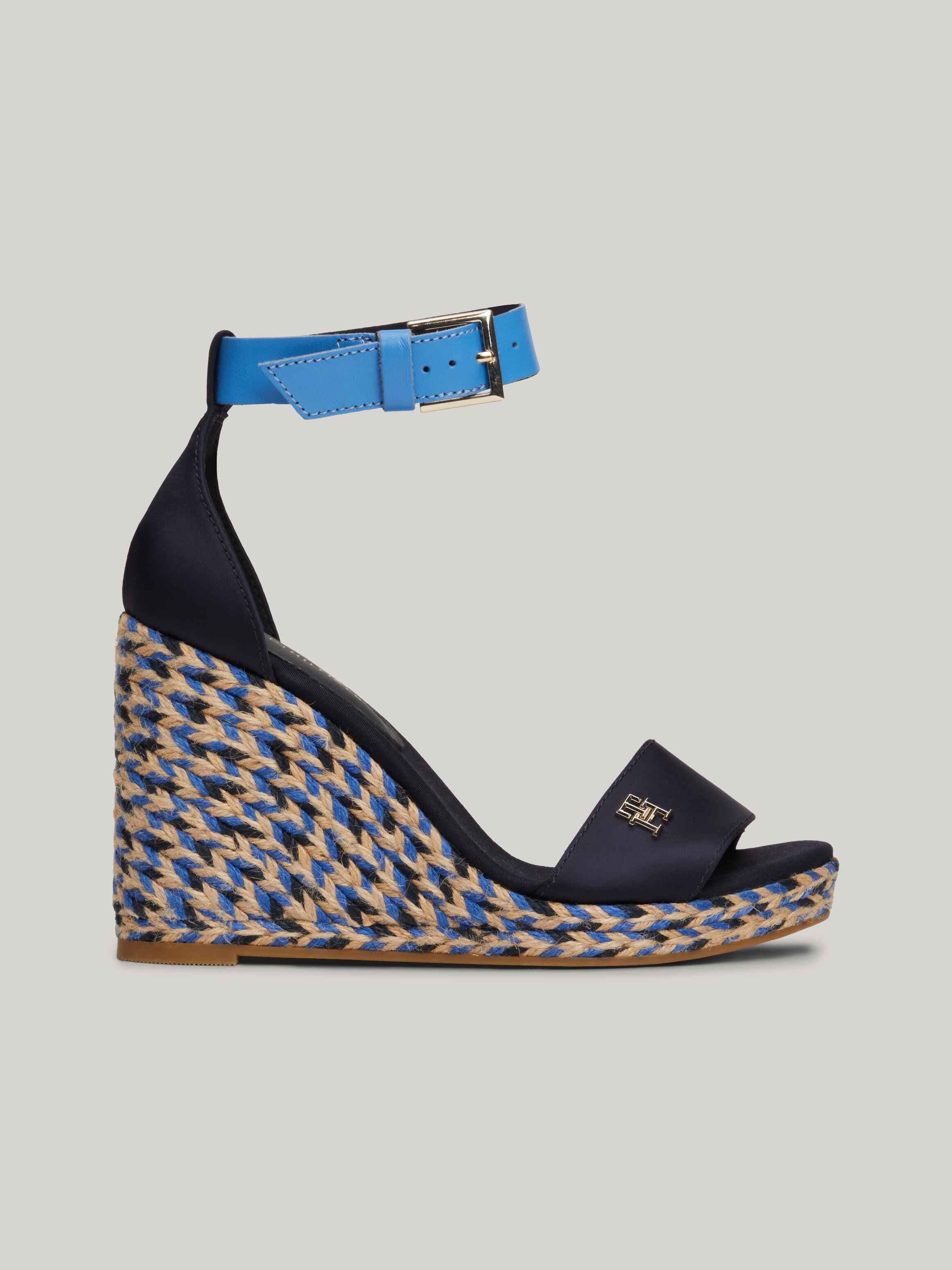 Satin High Wedge Espadrille Sandals