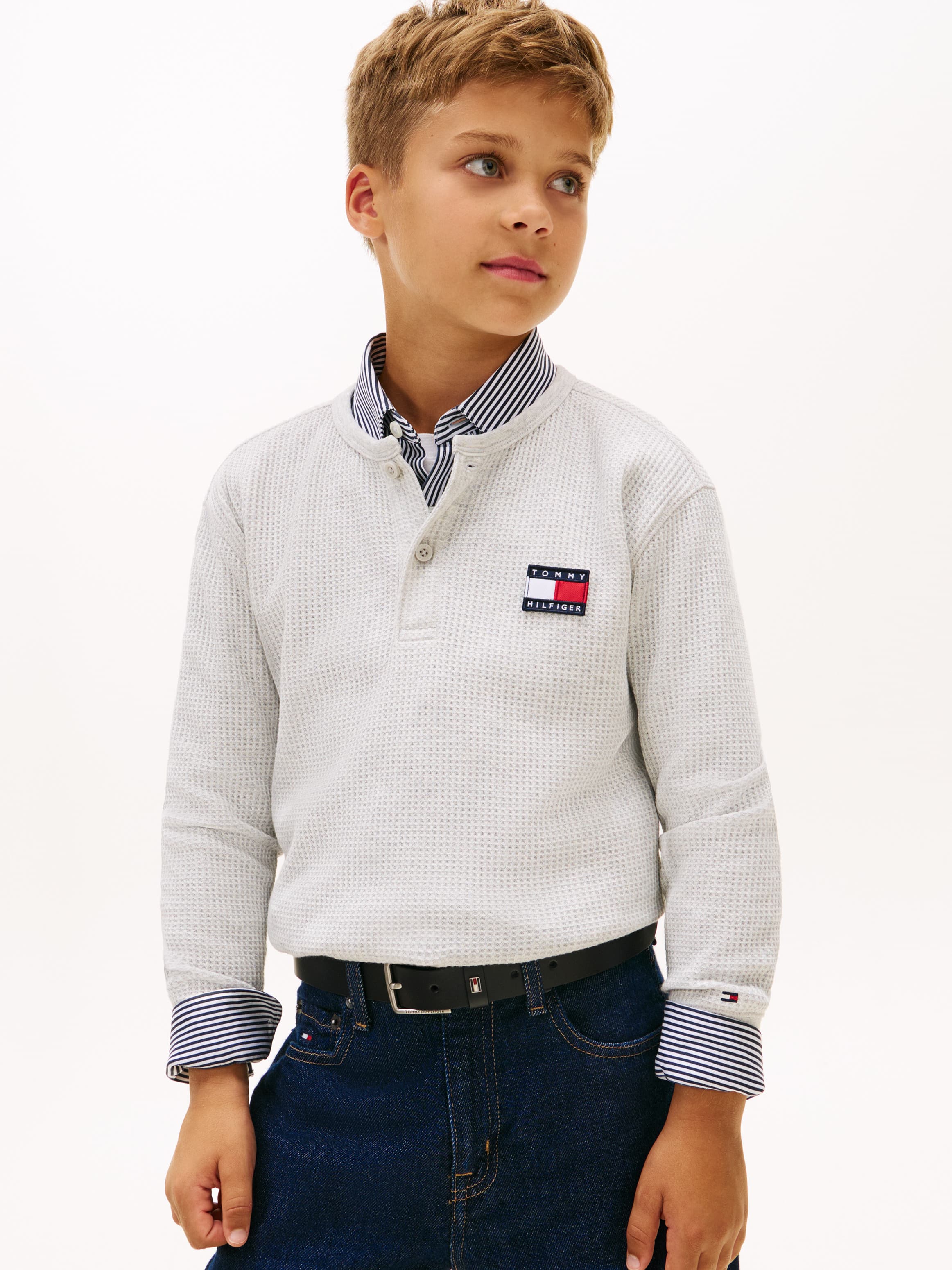 Waffle Knit Henley Long Sleeve T-Shirt