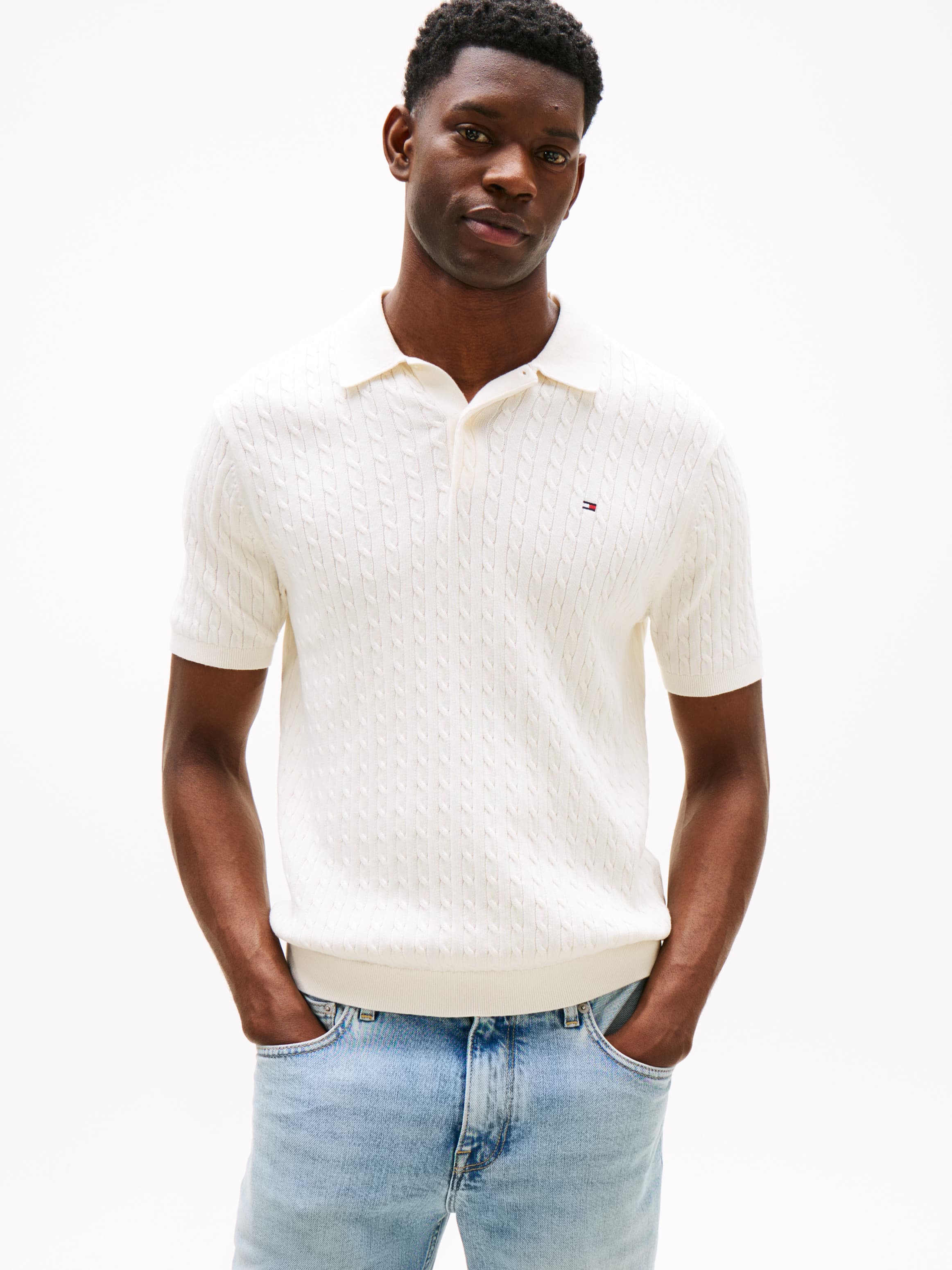 Regular Fit Cable Knit Polo Shirt