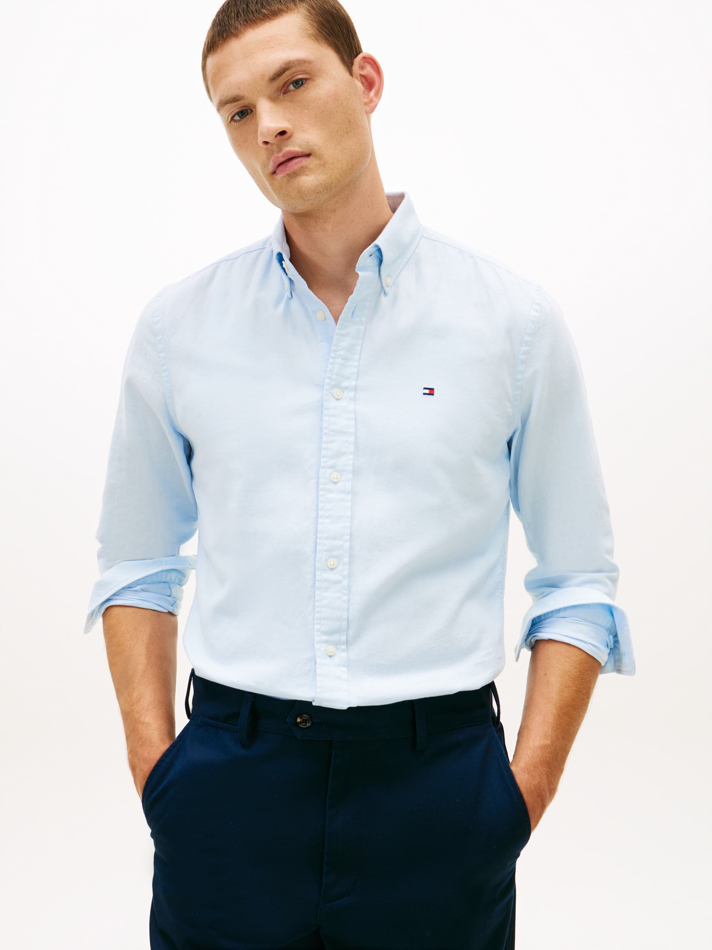 Regular Fit Twill Shirt With Linen